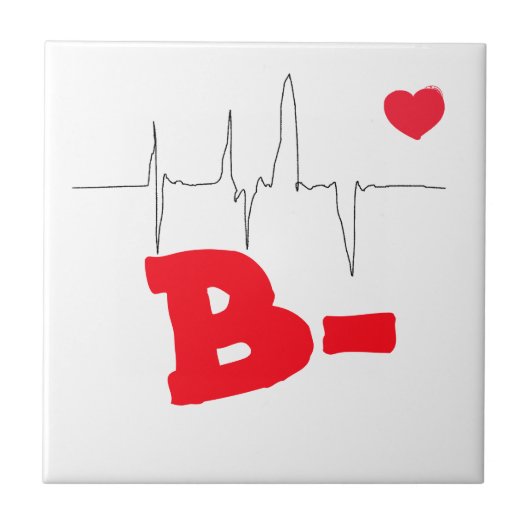 B- Funky Blood Type Heart Rate Medical Tegeltje (Voorkant)