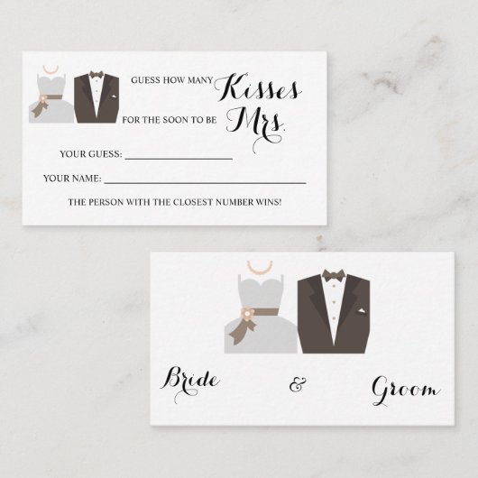 B & G Hoeveel Kisses voor Mrs Shower game card Plaatskaartje (Voorkant / Achterkant)