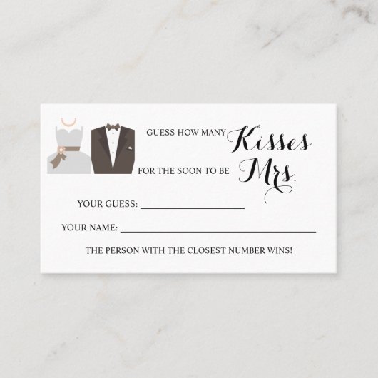 B & G Hoeveel Kisses voor Mrs Shower game card Plaatskaartje (Voorkant)
