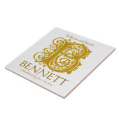 B Gold Monogram op Wit - Namen Trouwdatum Tegel Tegeltje (Zijkant)