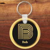 B Gold Monogrammed Letter Personalized Sleutelhang Sleutelhanger (Voorkant)