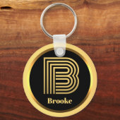 B Gold Monogrammed Letter persoonlijk Sleutelhanger (Voorkant)