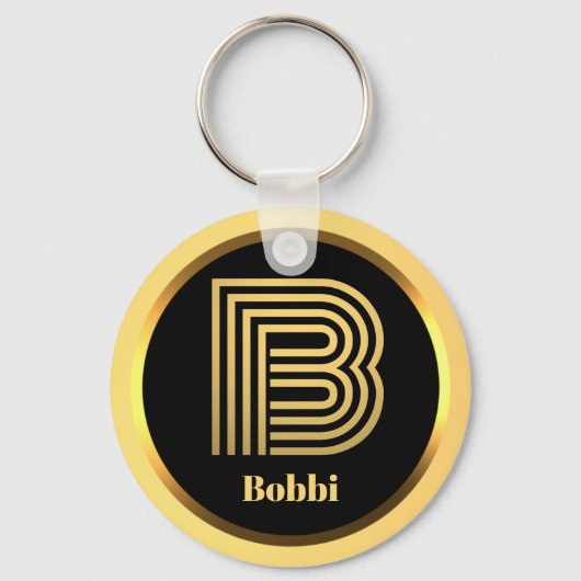B Gold Monogrammed Letter persoonlijk Sleutelhanger (Voorkant)