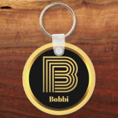 B Gold Monogrammed Letter persoonlijk Sleutelhanger (Voorkant)