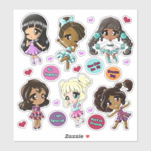 B-Hap-E Club Chibi Girls Cut Vinyl Sticker