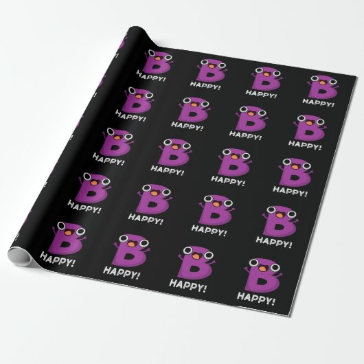 B Happy Funny Alphabet Pun Dark BG Cadeaupapier (Uitgerold)