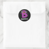 B Happy Funny Alphabet Pun Dark BG Ronde Sticker (Tas)