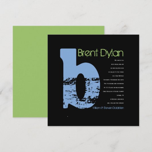 B Initiaal Collectie Bar bat Mitzvah Uitnodiging (Voorkant / Achterkant)