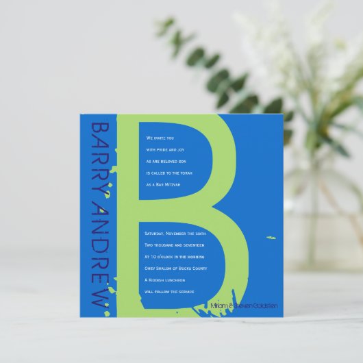 B INITIALEN COLLECTIE Bar bat Mitzvah Uitnodiging (Staand voorkant)