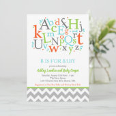 B is voor Baby Alphabet Baby shower Invitation Kaart (Staand voorkant)