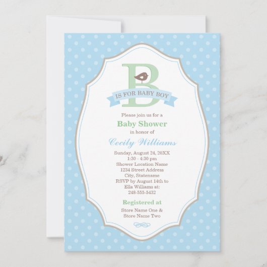B is voor Baby Blue Boy Baby shower Kaart (Voorkant)