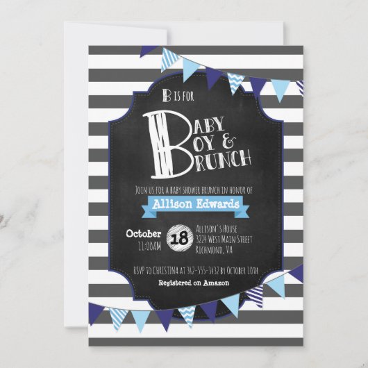B is voor Baby, Jongen & Brunch Shower Uitnodiging (Voorkant)