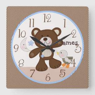 B is voor Baby van Beer/Teddy Kind Nursery Clock Vierkante Klok