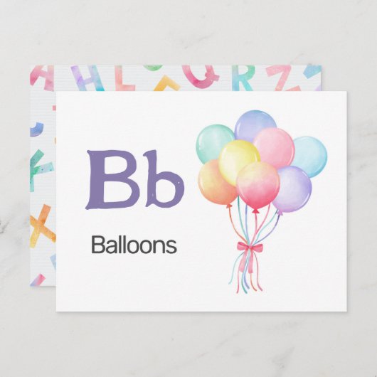 B is voor ballonnen - Alphabet Flash Kaart (Voorkant / Achterkant)