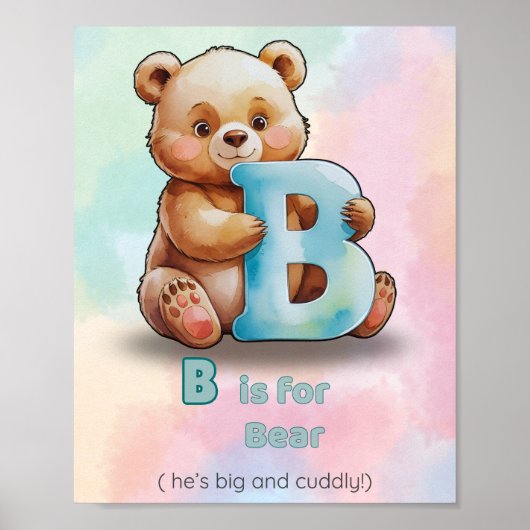 B is voor Beer – Grote en Knuffel Alfabet Kinderka Poster (Voorkant)