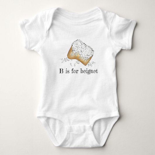 B is voor Beignet Sugary New Orleans Pastry Letter Romper (Voorkant)
