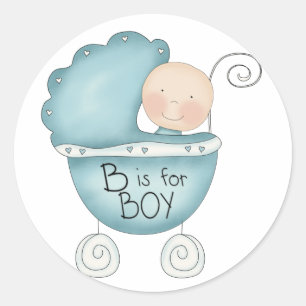 B is voor Boy Blue Baby Buggy Ronde Sticker