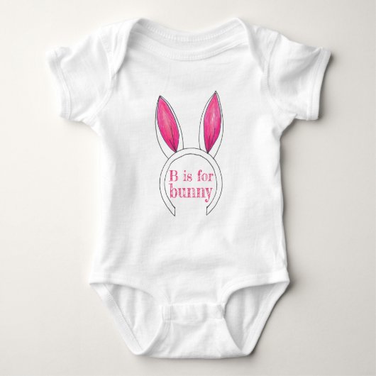 B is voor Bunny Pink White Rabbit Easter Cute Romper (Voorkant)
