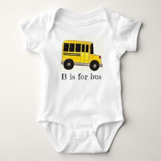 B is voor Bus Yellow School Bus Education Alphabet Romper (Voorkant)