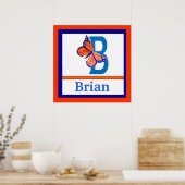 B is voor Butterfly and Boy Name Wall Art voor kin Poster (Keuken)