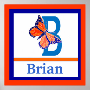 B is voor Butterfly and Boy Name Wall Art voor kin Poster