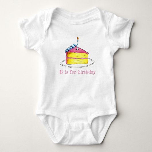 B is voor het 'Birthday Cake Slice Candle Pink Alp Romper (Voorkant)