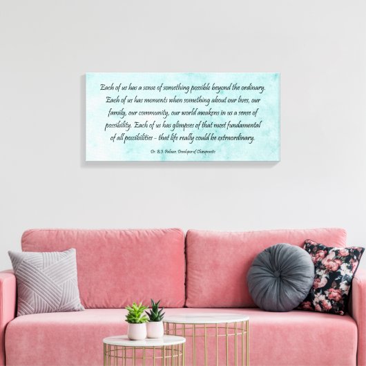 B J Palmer Buitengewone Life Chiropractic Canvas Afdruk (Insitu (Woonkamer))