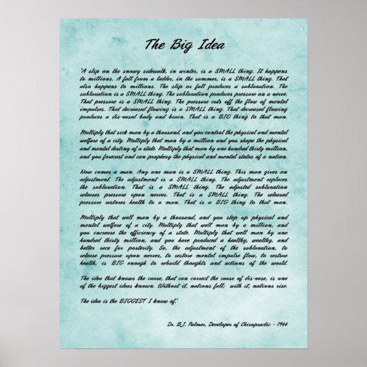 B J Palmer - De grote idea Chiropractische afdruk Poster (Voorkant)