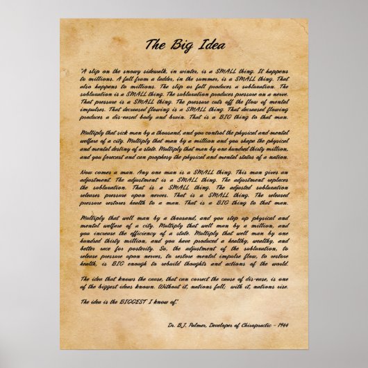 B J Palmer - De grote idea Chiropractische afdruk Poster (Voorkant)
