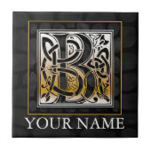 B "Jouw naam" Celtic Black Stone Monogram Tile Tegeltje (Voorkant)