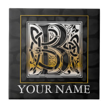 B "Jouw naam" Celtic Black Stone Monogram Tile