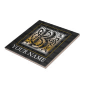 B "Jouw naam" Celtic Black Stone Monogram Tile Tegeltje (Zijkant)