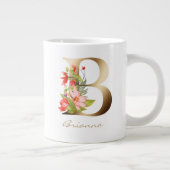 B Letter Gold Monogram | Rode Oranje groene Floral Grote Koffiekop (Rechts)
