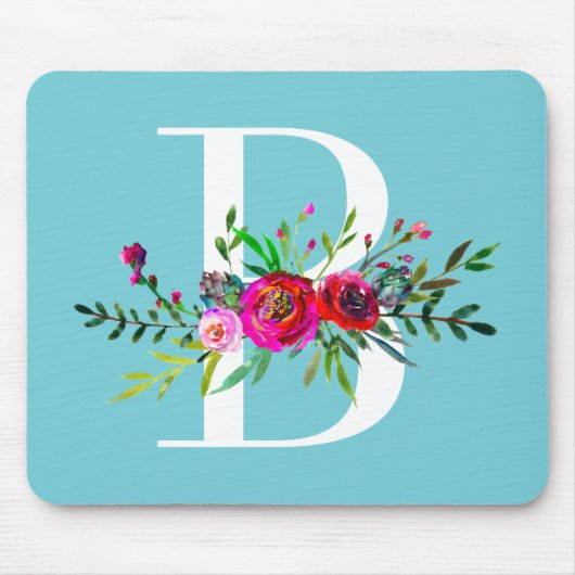 B Letter Initiaal Monogram Bloem Motief Aangepaste Muismat (Voorkant)