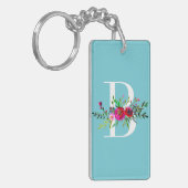 B Letter Initiaal Monogram Bloem Motief Eigen Kleu Sleutelhanger (Voorkant Links)