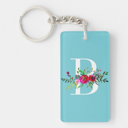 B Letter Initiaal Monogram Bloem Motief Eigen Kleu Sleutelhanger (Voorkant)