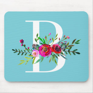 B Letter Initiaal Monogram Floral Aangepaste kleur Muismat