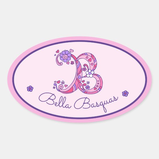 B letter monogram aangepaste naam id roze stickers (Voorkant)