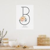 B Letter Monogram Blush Peach Floral Home Decor Poster (Keuken)