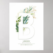 B Letter Monogram Goud Groene Bladeren Chic Poster (Voorkant)