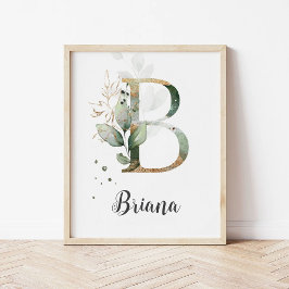 B Letter Monogram Groene Kinderkamer Naam Muurprin Poster