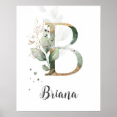 B Letter Monogram Groene Nursery Naam Muurprint Poster (Voorkant)