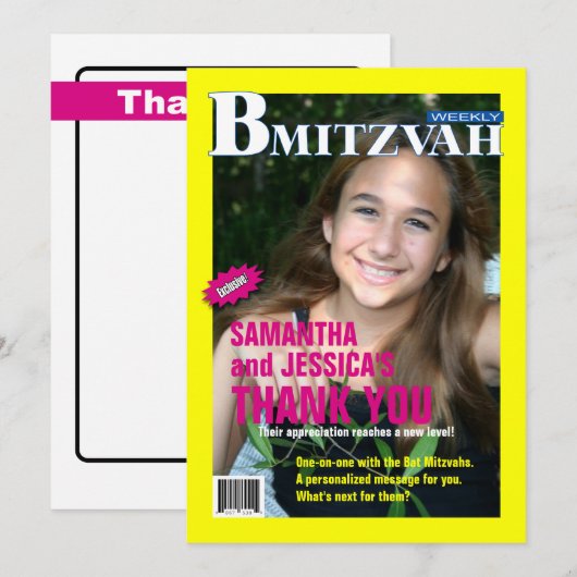 B Mitzvah Magazine Dank u Kaart, B.Not Bedankkaart (Voorkant / Achterkant)