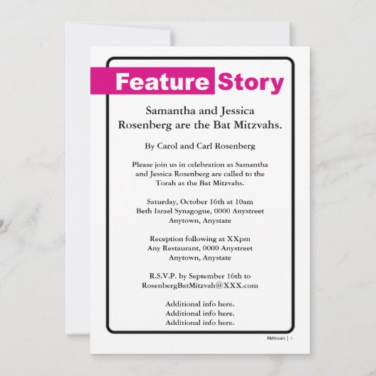 B Mitzvah Magazine Uitnodiging, B'not Kaart (Achterkant)