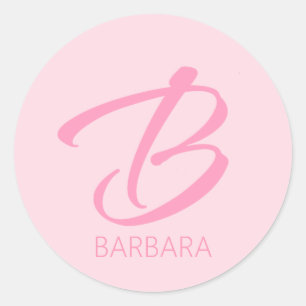 B Monogram Aangepast roze Ronde Sticker