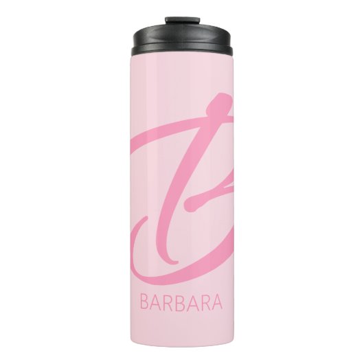 B Monogram Aangepast roze Thermosbeker (Voorkant)