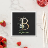 B monogram begroeiing eucalyptus goud glitters zwa servet (Insitu)