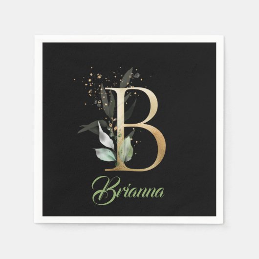 B monogram begroeiing eucalyptus goud glitters zwa servet (Voorkant)