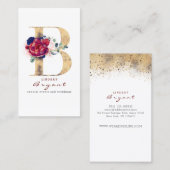 B Monogram Bourgogne Goud en Marine Blauwe Bloemen Visitekaartje (Voorkant / Achterkant)