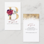 B Monogram Bourgogne Rode bloemen en Faux Gold Visitekaartje (Voorkant / Achterkant)